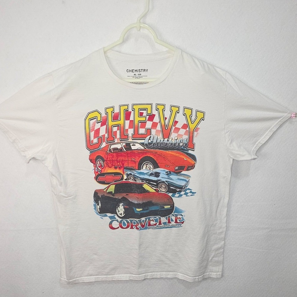 Chemistry Chevy Classics Corvette Graphic T-Shirt XL White GM Licensed Cotton